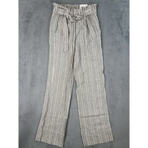 New SO Pants Womens XS Navy Ivory Striped High Rise Wide Leg Linen Pull On Belt
